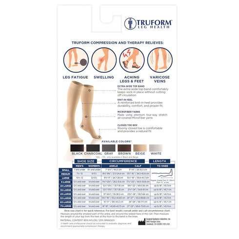 Truform Short Length 20-30 mmHg Compression Stockings for Men and Women, Black, Small