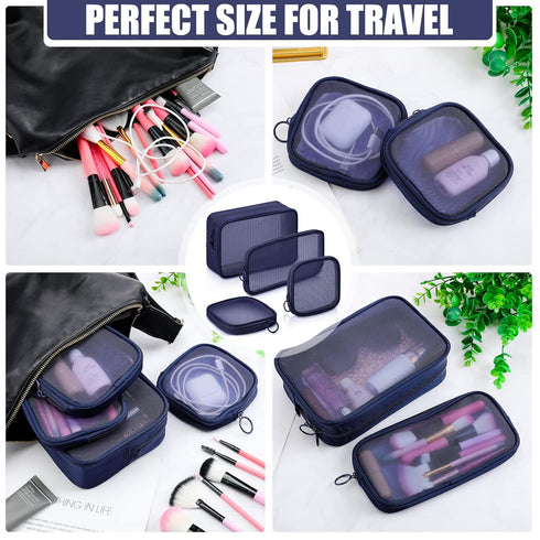 Weewooday 4 Pcs Mesh Makeup Bag, Travel Toiletry Pouch with Zipper, Mini Portable Cosmetic Bag for Daily Accessories