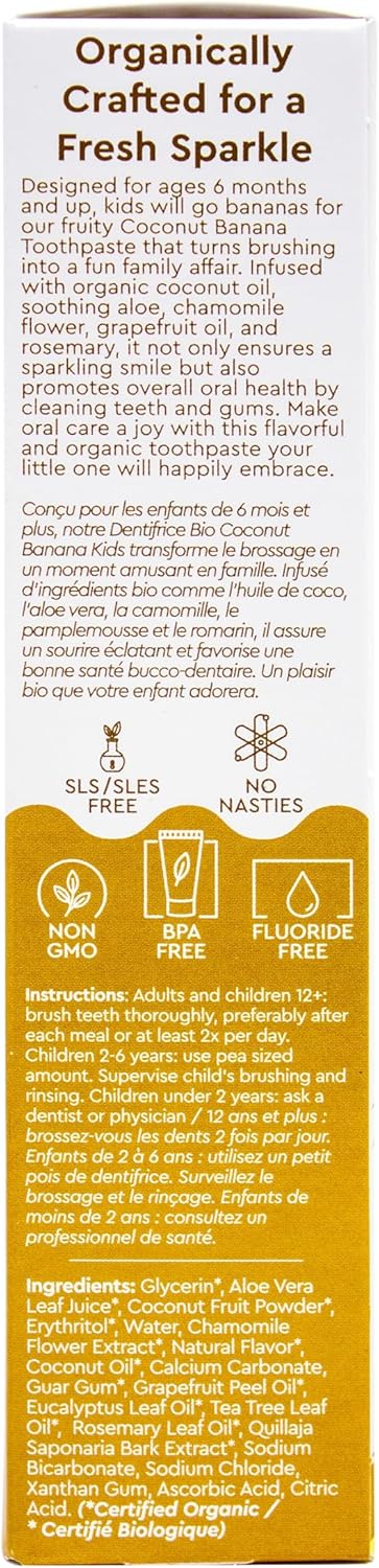 Radius USDA Kids Organic Toothpaste, Coconut Banana, 3 oz (1-Pack)