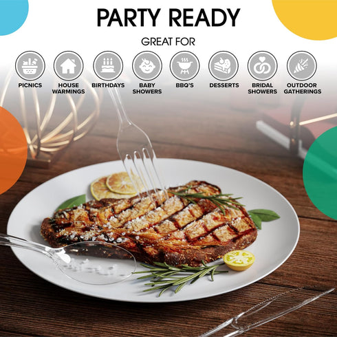 150 Pack Heavy Duty Clear Plastic Cutlery Set, 50 Forks, 50 Spoons, 50 Knives for Party Supplies
