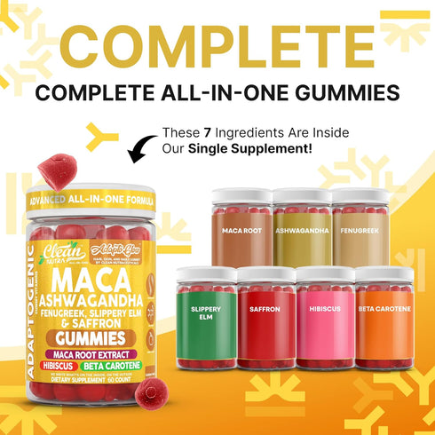 Gummies 60 Gummies Gummy Clean Nutra Maca Root Ashwagandha Fenugreek Slippery Elm Saffron Hibiscus Beta Carotene