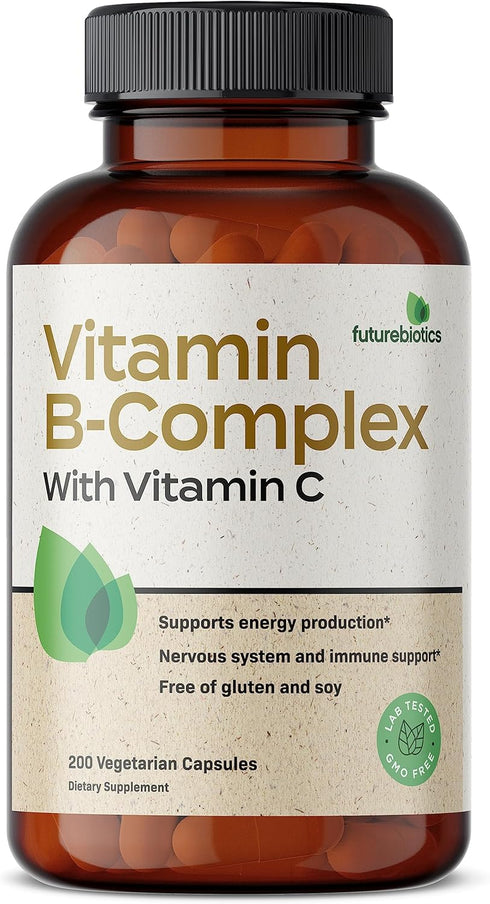 Futurebiotics Vitamin B Complex with Vitamin C, 200 Vegetarian Capsules for Energy & Immune Support
