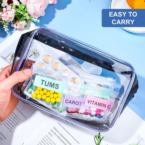 Meanplan 50 Pcs Reusable Pill Pouches, Clear Zippered Pill Bag, Transparent PVC Toiletry Carry Pouch, Travel Organizer