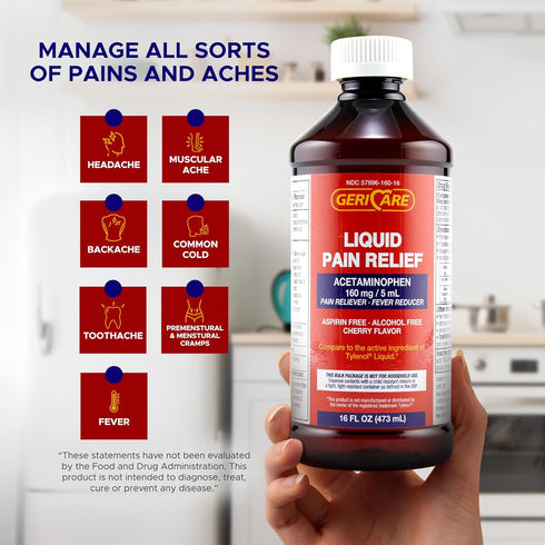 GeriCare Cherry Flavored Acetaminophen Liquid 160 mg, 16 Oz (Pack of 2)