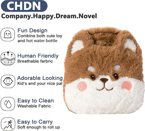 Rubber Hot Water Bottles for Pain Relief - Cute Faux Fur Cover Dog01