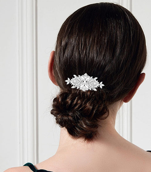 Women's Rhinestone Crystal Vine Bridal Comb, Wedding or Prom Hair Side Accessory in Silver Color