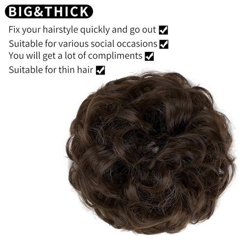 Messy Bun Hair Piece - Thick Updo Scrunchies Hair Extensions for Women Girls, Medium Brown