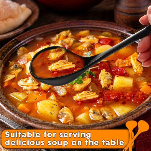 18 Pcs Large Disposable Plastic Serving Spoons, Heavy Duty Reusable for Soup, Party Catering, Buffet (Black, 9 x 2.8