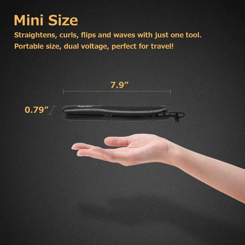 Mini Flat Iron, 0.7 Inch Mini Hair Straightener for Short Hair, Curls Bangs, Dual Voltage Travel Hair Straightener