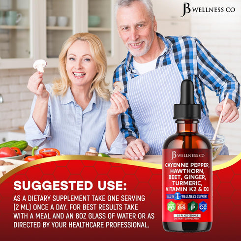 JB Wellness Co D3 K2 4oz Cayenne Pepper Supplement Liquid Drops + Hawthorn Berry, Vitamin Beet Root Powder, Ceylon