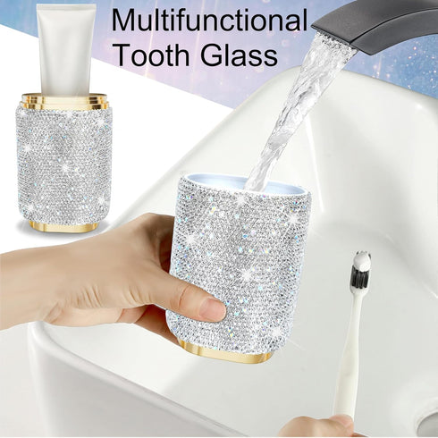 Bling Rhinestone Toothbrush Travel Case, Portable Diamond Holder, Large Capacity, Multifunctional Storage