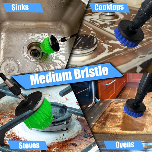 7Pcs Drill Brush Attachment Set, 1/4in Power Scrubber Brush + Extend Long Attachment for Multi-Purpose Cleaning