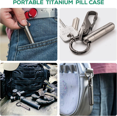 TISUR Small Keychain Pill Holder, Waterproof Titanium Pill Fob for Travel Purse Pocket, Mini Organizer Box