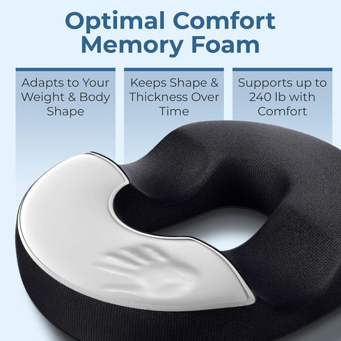 5 STARS UNITED Donut Pillow - Hemorrhoid Tailbone Cushion, Large Black Seat Cushion for Coccyx, Sciatica, Pregnancy
