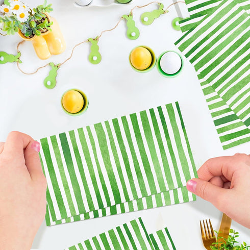 KTHONIOMANTE 200PCS 2 Pack, 4.5x8 Inch Green & White Stripe Guest Napkins, Ply Disposable Paper Striped Dinner Hand