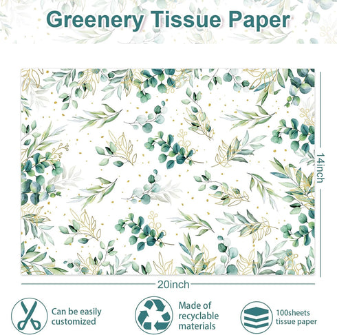 Whaline 60 Sheets Greenery Tissue Paper, Green Gold Eucalyptus Leaves for Gift Wrapping and DIY Crafts