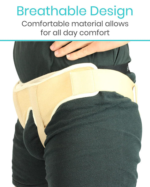 Vive Hernia Support Truss - Hernia Belt for Single/Double Inguinal or Sports Hernia - Medium with 2 Compression Pads