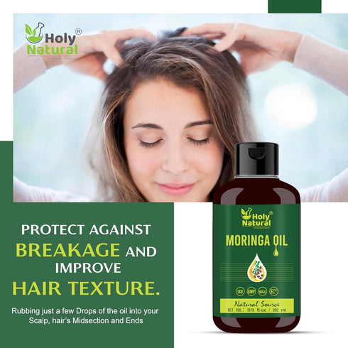 Holy Natural's Moringa Oil - 10.15 fl oz/300ml, Pure & Natural, Cold Pressed Virgin for Skin, Hair, and Body