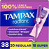 Tampax Radiant Tampons Multipack, with LeakGuard Braid, Regular/Super Absorbency, Unscented, 38 Count