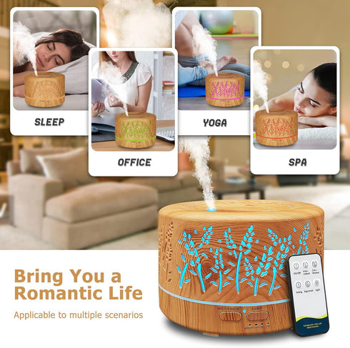 Essential Oil Diffusers for Large Room - 600ml with R/C, 7 Colors Lights & 3 Mist Modes, Auto Off