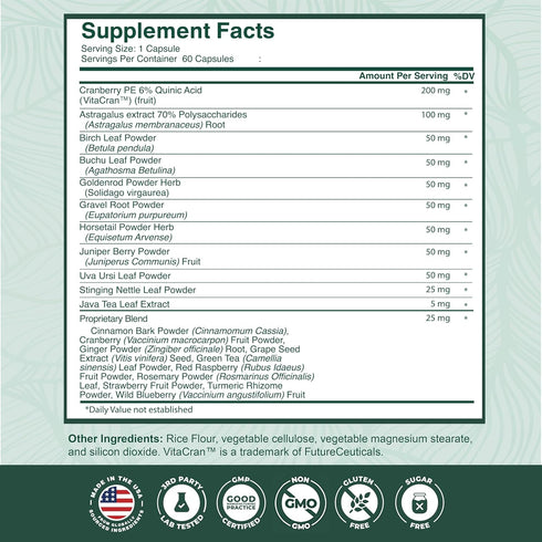 PurePremium Supplements - Kidney Support with Cranberry Extract & Astragalus - 60 Cranberry Pills for Urinary Tract