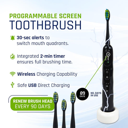 Set 4 90 Electric Toothbrush for Adults, Battery Operated Rechargeable Sonic Toothbrush, Travel Tooth Brush