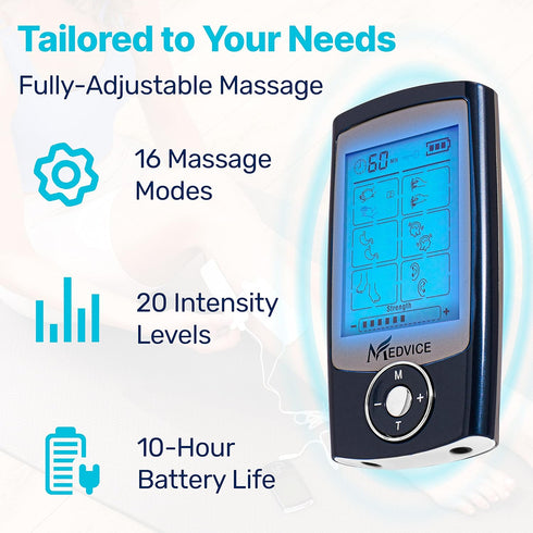 MEDVICE Rechargeable Tens Unit Muscle Stimulator - 16 Modes & 8 Pads for Pain Relief, FDA Cleared