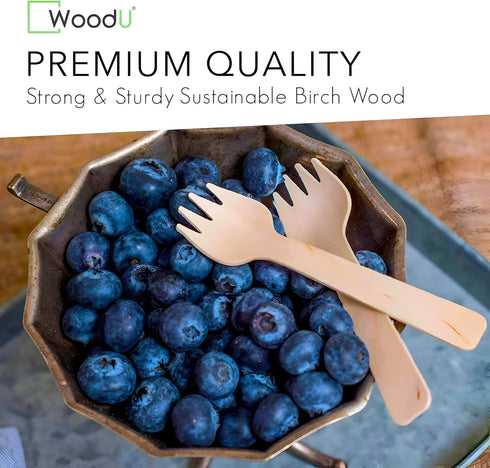 Mini Wooden Spork Disposable - Eco-Friendly Dessert, Appetizers, Cocktails, Biodegradable, Pack of 100
