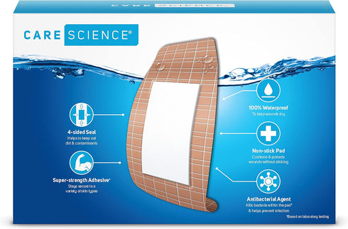 Care Science Waterproof Strong Strips Adhesive Bandages, Extra Large, 32 CT for First Aid and Wound Care