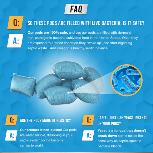 Septic Tank System Treatment Pods - 12 Dissolving Packets, Eco-Friendly Maintenance, Prevent Clogs, Odor & Backups