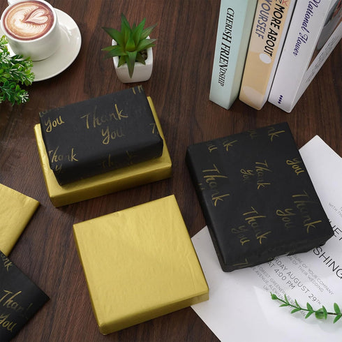 Whaline 100 Sheets Black Gold Tissue Paper, Metallic Decorative Gift Wrapping Paper for DIY Crafts, 14 x 20 Inch