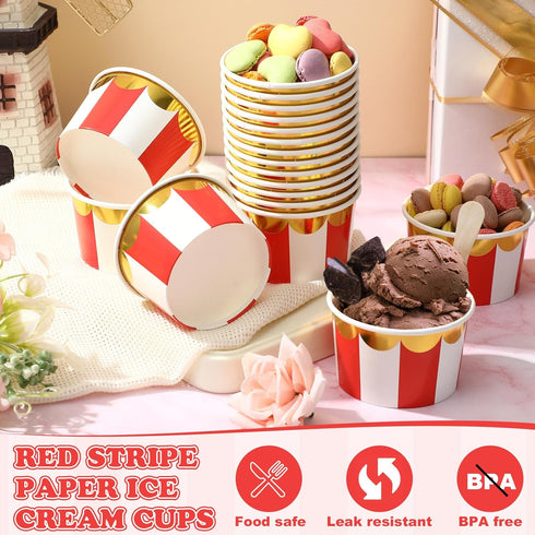 Willinglong 100 9 oz Pcs Circus Carnival Party Cups Red Stripe Paper Ice Cream Cups for Christmas Circus Carnival