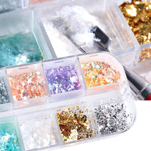Iridescent Glitter Nail Art Sequins, Holographic 3D Irregular Ultra Thin Glitter Flakes for Women Girls