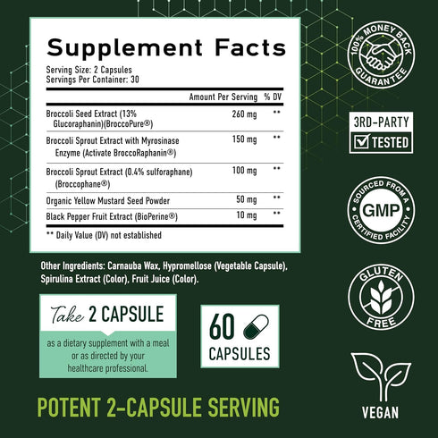 50MG Sulforaphane Supplement from Broccoli Sprouts, NRF2 Activation, Vegan, 60ct