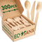 300 PCs Disposable Wooden Cutlery Set | 6.5" Compostable Utensils, Biodegradable, Eco-Friendly | 100% All-Natural