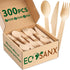 300 PCs Disposable Wooden Cutlery Set | 6.5" Compostable Utensils, Biodegradable, Eco-Friendly | 100% All-Natural