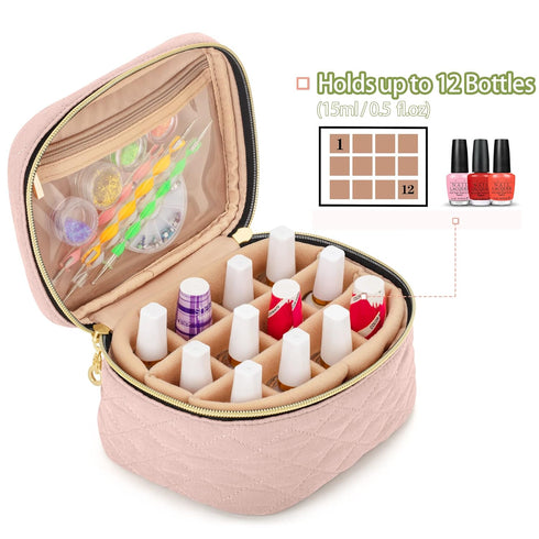 Yarwo Nail Polish Organizer Bag, Holds 12 Bottles (15ml/0.5 fl.oz), Travel Case for Nail Polish, Dusty Rose (Bag Only)