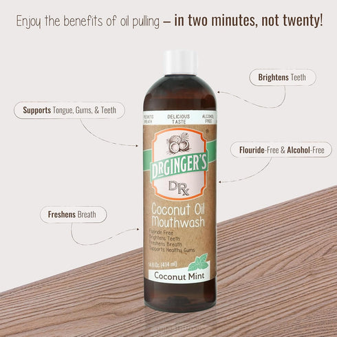 Dr. Ginger's Coconut Oil Pulling Mouthwash, All-Natural Oil & Xylitol, Fluoride-Free, Coconut Mint Flavor, 14fl oz