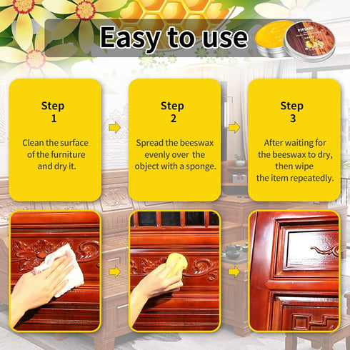 PIPIHUA 2 PCS Beeswax Furniture Polish, Wood Seasoning Beeswax for Waterproof & Repair, Beeswax Polish with 3pcs