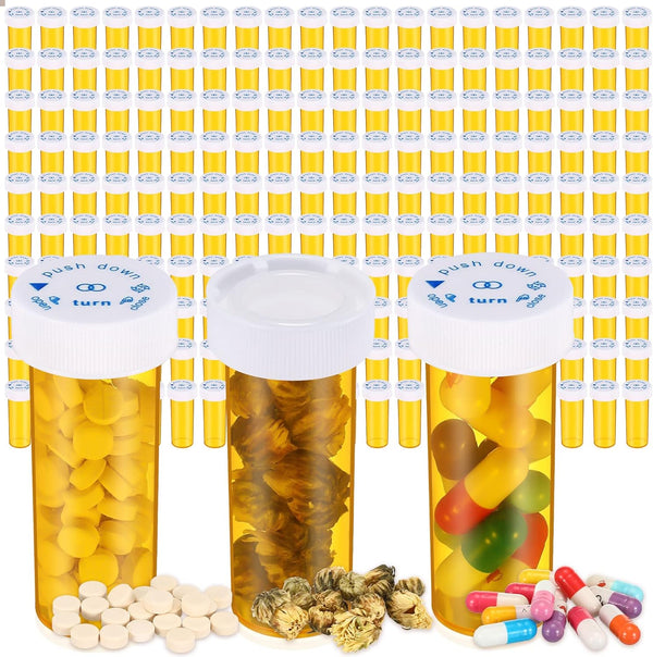 200 Pieces Empty Medicine Pill Bottles with Child Resistant Caps 6 Dram Plastic Prescription Containers