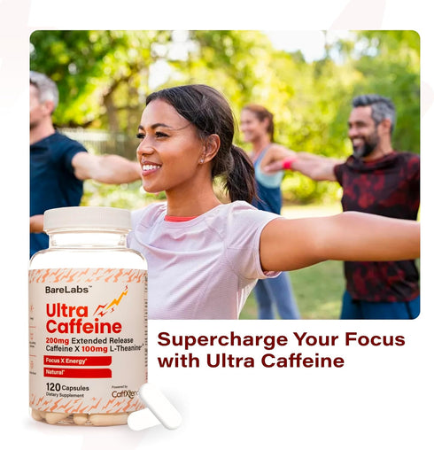 200mg Extended Release Caffeine + 100mg L-Theanine, 120 Capsules, 100% Natural Focus & Energy Supplement