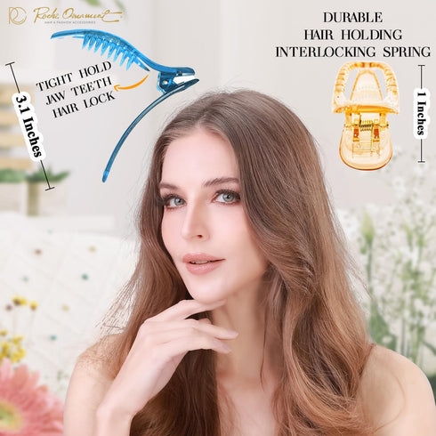 RC ROCHE ORNAMENT 6 Pcs Women's Classic Alligator Hair Clip Barrette - Small Transparent Multicolor Plastic Clamp