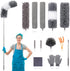 12pcs Microfiber Dusters with Extension Pole (Stainless Steel) 30 to 100'', Washable, Bendable Long Feather Duster for