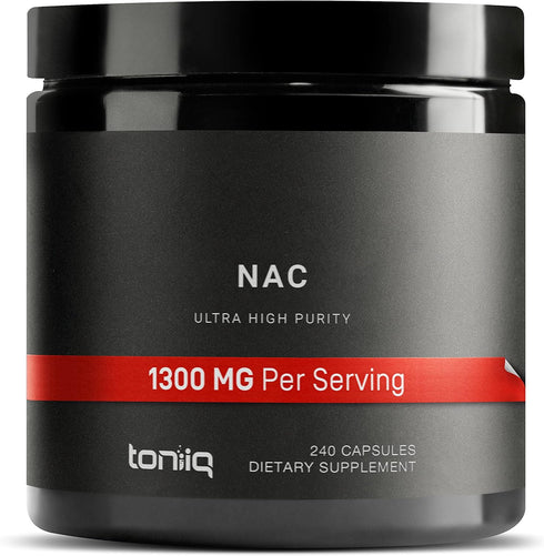 Toniiq 1300mg NAC - 240 Vegetarian Capsules, 4 Month Supply, Ultra High Strength Bioavailable Supplement