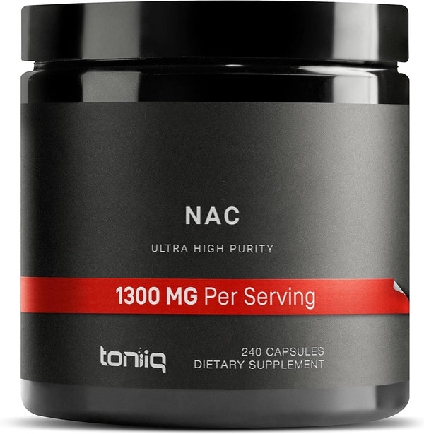 Toniiq 1300mg NAC - 240 Vegetarian Capsules, 4 Month Supply, Ultra High Strength Bioavailable Supplement
