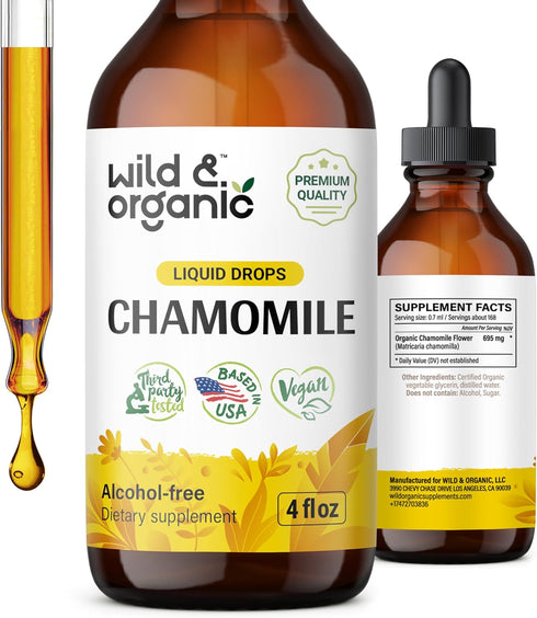 Chamomile Flower Supplement - Organic Chamomile Liquid Extract - Vegan, Alcohol Free Drops - 4 fl oz