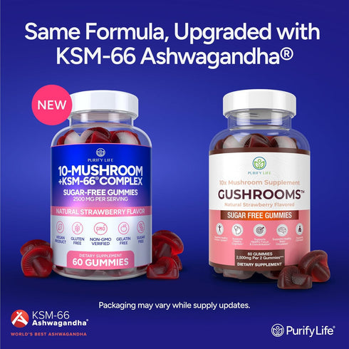 Gummies 66 10x Gummies, Sugar-Free Mushroom with KSM Ashwagandha - Potent Mushroom Supplement with Lions Mane, Chaga