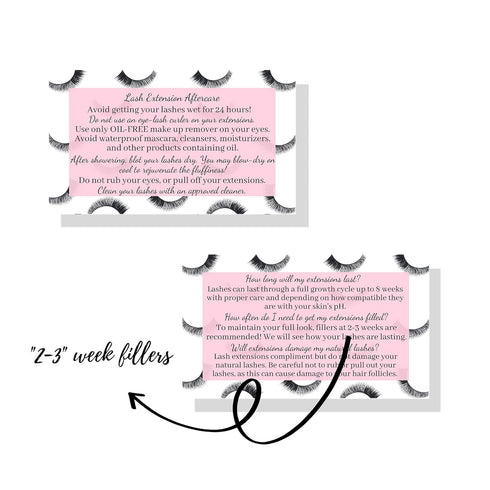 Lash Extension Aftercare Cards, 50 Pack, Eyelash Extension Supplies, Pink Design, Size 3.5 x 2" inches