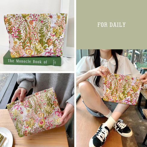 STARDW Aesthetic Floral Makeup Bag Travel Toiletry Bag for Women Girls Large Cute Organizer Zipper Pouch