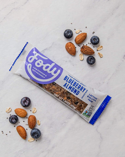 Fody Foods Vegan Protein Nut Bars, 3g Protein Snack Bar, Low FODMAP Certified, Blueberry Almond Bars, 12 Count